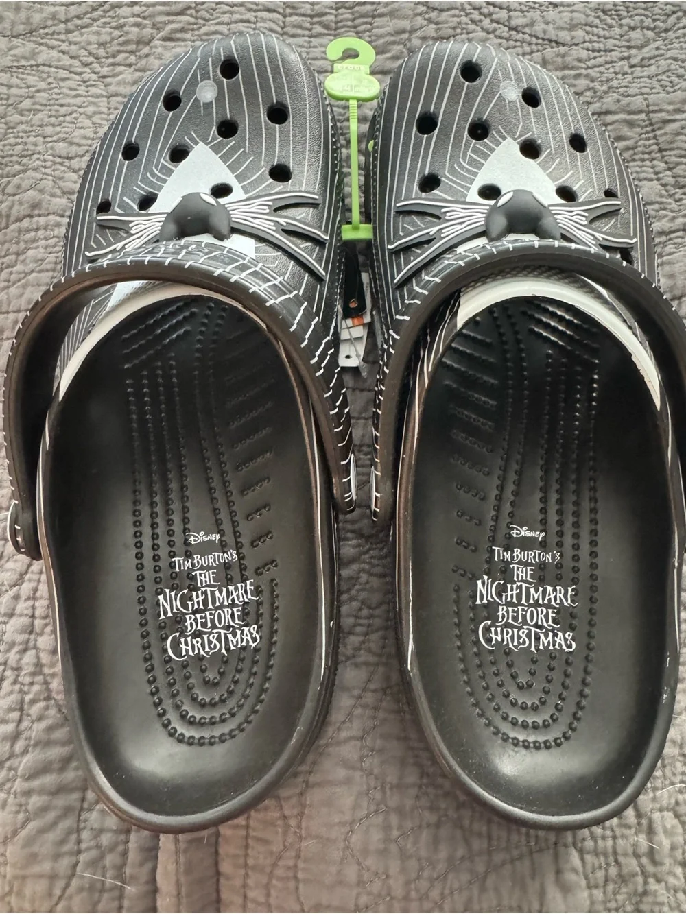 CROCS Special Edition Black & White Pinstripe Kids Clogs with Cat Face Charm